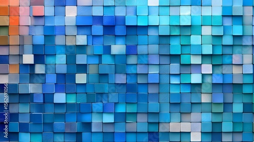 "Oceanic Cascade: A Dynamic Grid of Small Colorful Squares Exhibiting a Spectrum of Blue Hues with Subtle Variations"
