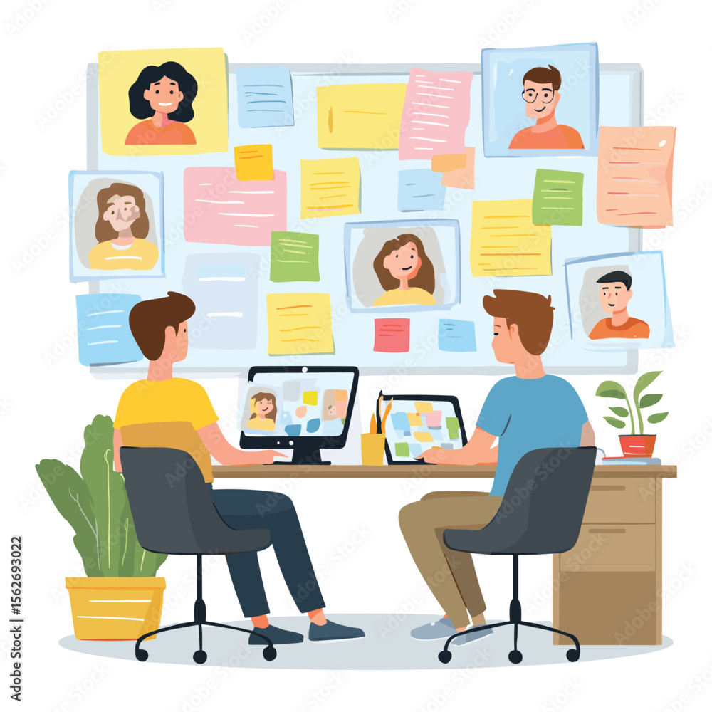 Office Team Collaborating with Sticky Notes Office Team Collaborating with Sticky Notes