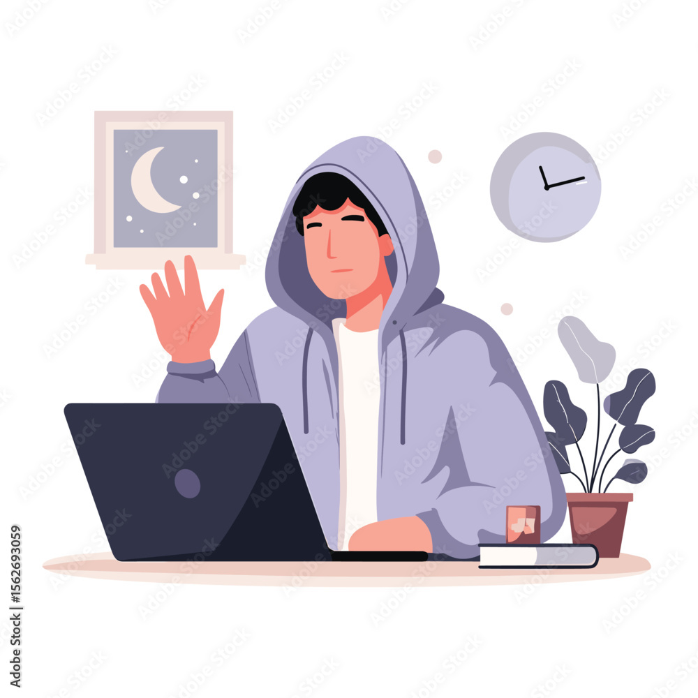 Woman in Hoodie Working on Laptop at Night Woman in Hoodie Working on Laptop at Night