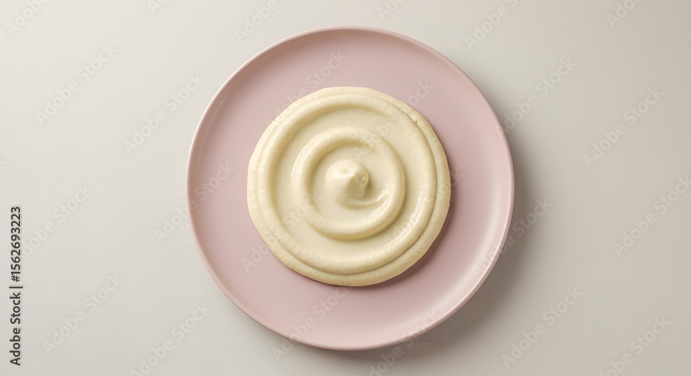 Creamy Swirl on a Pastel Plate: A Culinary Close-Up Creamy Swirl on a Pastel Plate: A Culinary Close-Up