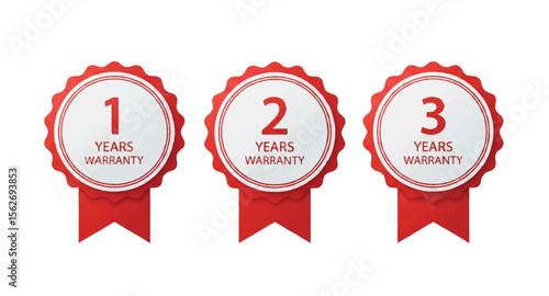 One, Two, Three Years Warranty label set on white background