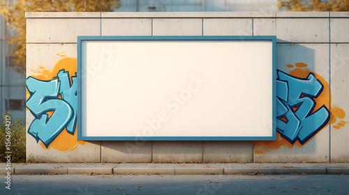 Fototapeta Naklejka Na Ścianę i Meble -  a blank billboard against a graffiti wall, offering ample space for custom messaging 