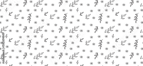 line mode floral seamless pattern in black color for textile and wrapping
