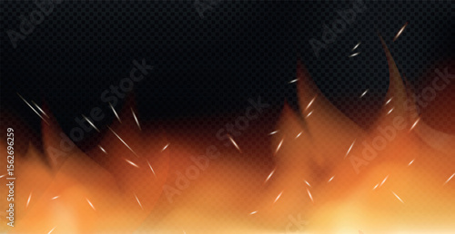Realistic fire on a dark background - Vector illustration
