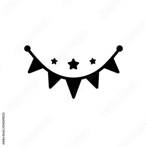 Icon of a hanging flag bunting with stars, symbolizing celebration, festival, or decorative event element.