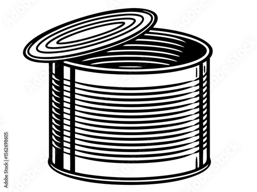 Open tin can with lid detached and resting on the rim