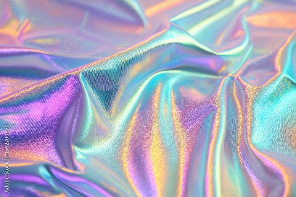 Fototapeta premium A close-up view of iridescent fabric, flowing in soft, pastel hues
