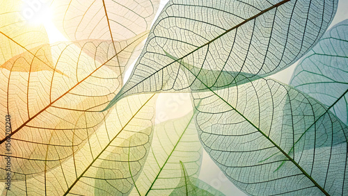 Autumn Leaves Background, Artistic Nature Leaves Overlapping With Light Passing Through Veins