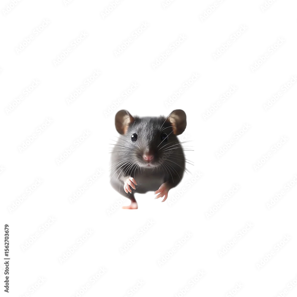 Front view of a rat running across the floor, isolated on a solid white background, realistic style Front view of a rat running across the floor, isolated on a solid white background, realistic style