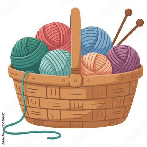 Colorful yarn balls knitting needles vector set