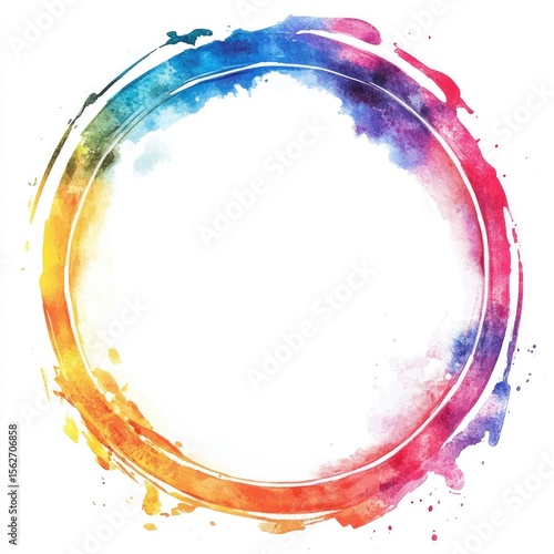 Circular watercolor frame with vibrant, blended colors
