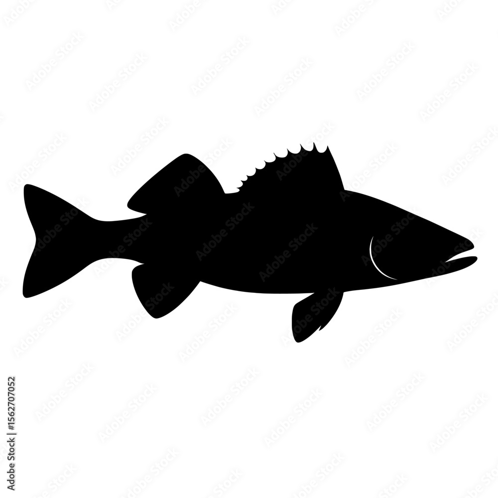Obraz premium Silhouette of Walleye Fish with Spiny Dorsal Fin in Minimalist Style