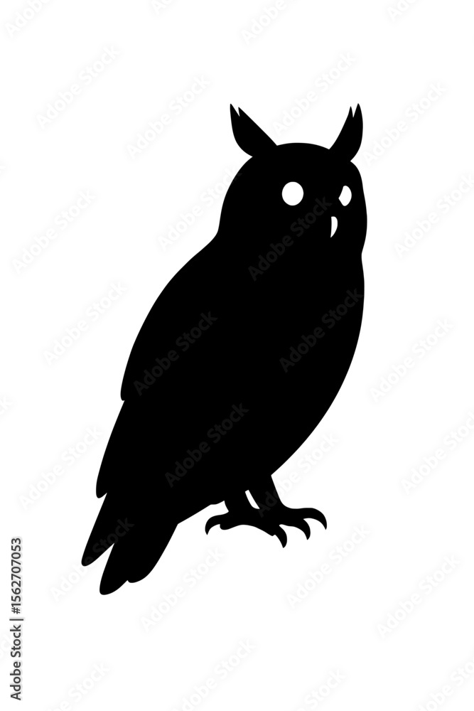 Obraz premium Mystical Long-Eared Owl Silhouette with Bright Eyes and Midnight Atmosphere