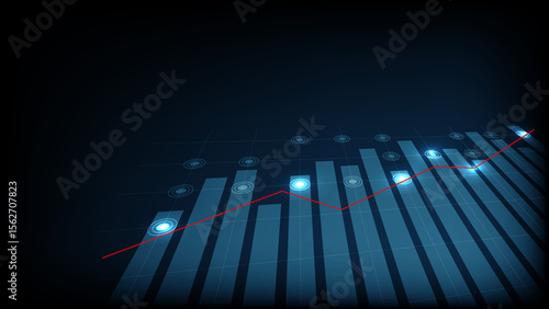 modern graph displaying upward trends with blue bars and red line, symbolizing growth and progress in data analysis