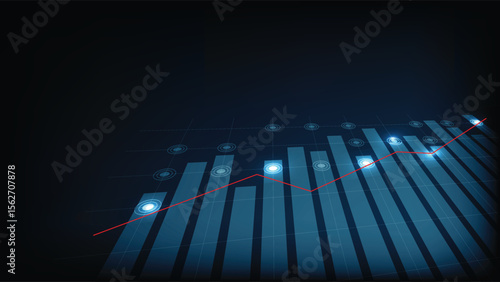 modern graph displaying upward trends with blue bars and red line, symbolizing growth and progress in data analysis