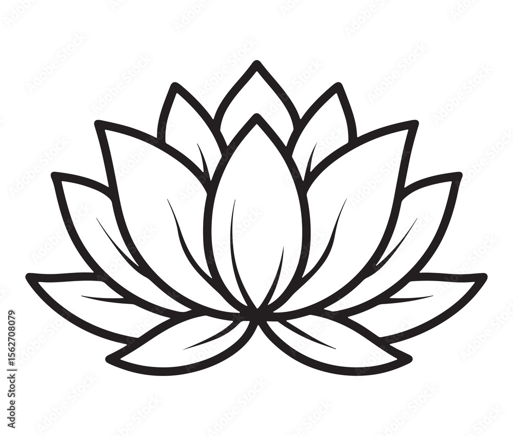 Line art lotus flower isolated on white background. Minimalist lotus outline. Line art lotus flower isolated on white background. Minimalist lotus outline.