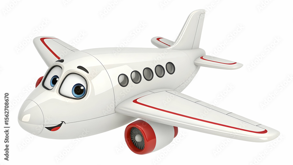Fototapeta premium An isolated white toy airplane illustration for air travel and aviation
