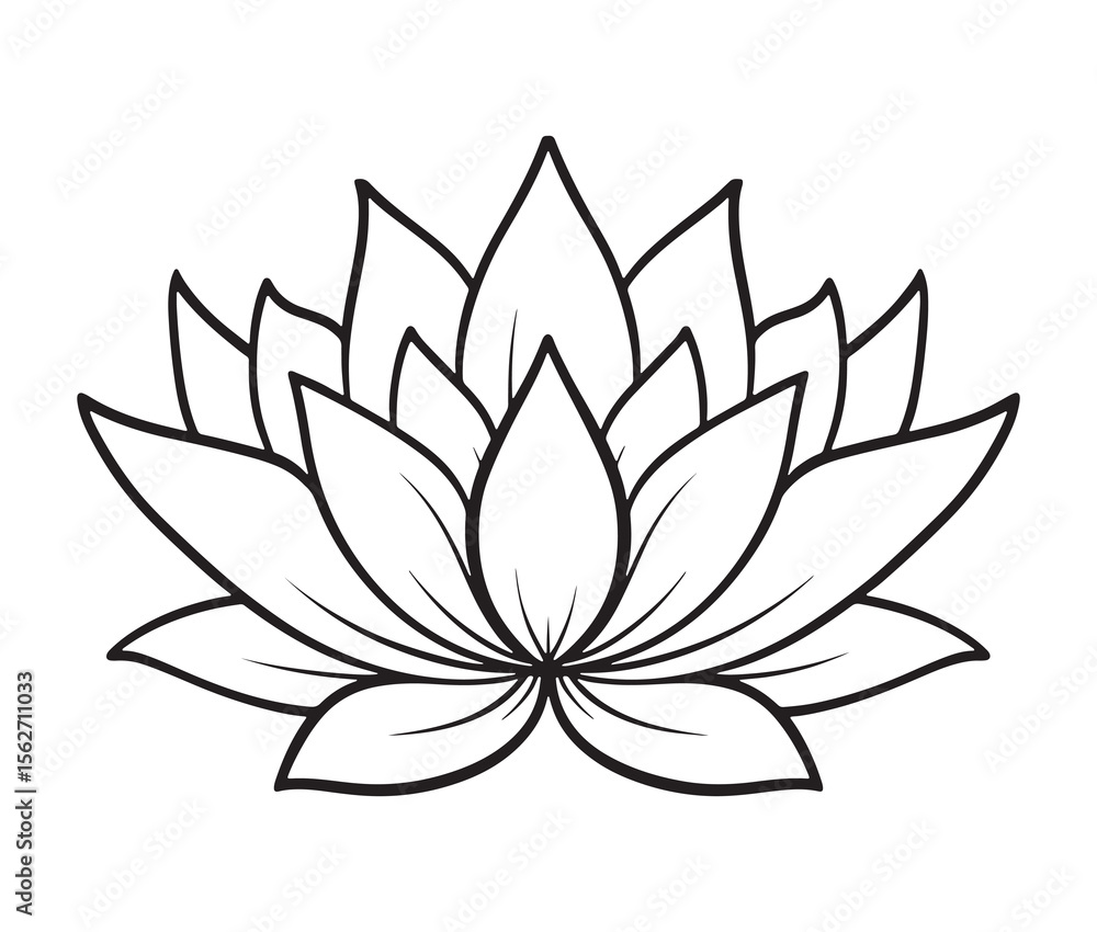 Line art lotus flower isolated on white background. Minimalist lotus outline.