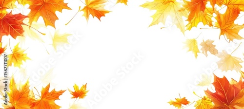 Falling autumn leaves against a white background