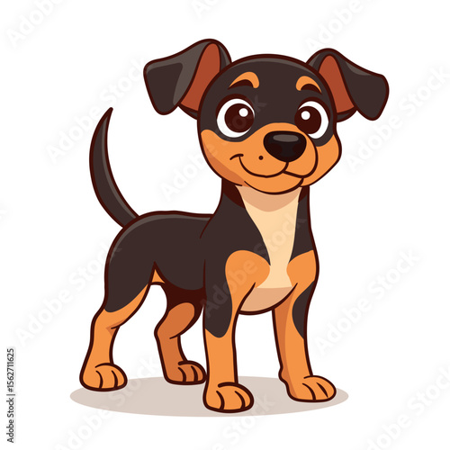 Happy Cartoon Puppy Standing with a Wagging Tail, Perfect for Pet-Related Designs