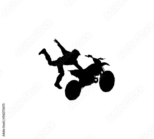 Silhouette of a motocross rider performing a daring stunt, mid-air, with motorcycle.