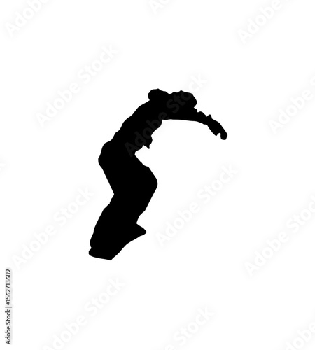 Snowboarder executing a dynamic aerial maneuver, showcasing skill and grace in mid-air.