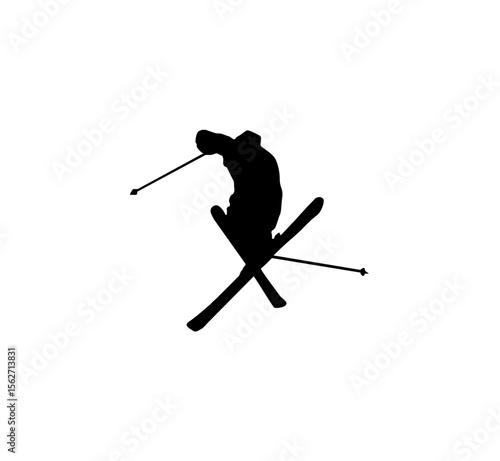 Silhouette of a skier performing a ski jump.