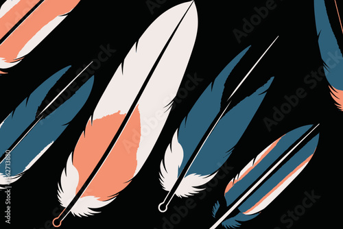 Colorful Feather Illustration on Black Background- Artistic Feathers Graphic Design- Vibrant Feather Art for Creative Projects