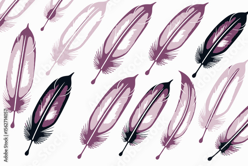 Colorful Feather Pattern Background-Abstract Feathers in Pink-Purple-Blue-Red-Black-Whimsical Feather Illustration-Modern Art Print-Feather Design