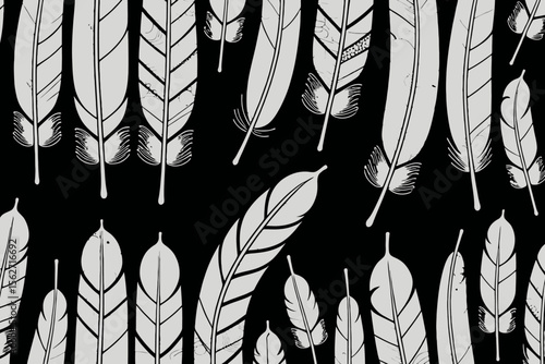 Elegant White Feathers on Black Background-Minimalist Feather Pattern-Abstract Feather Art-Modern Feather Design-Stylish Feathers for Crafts-Unique Feathers Illustration
