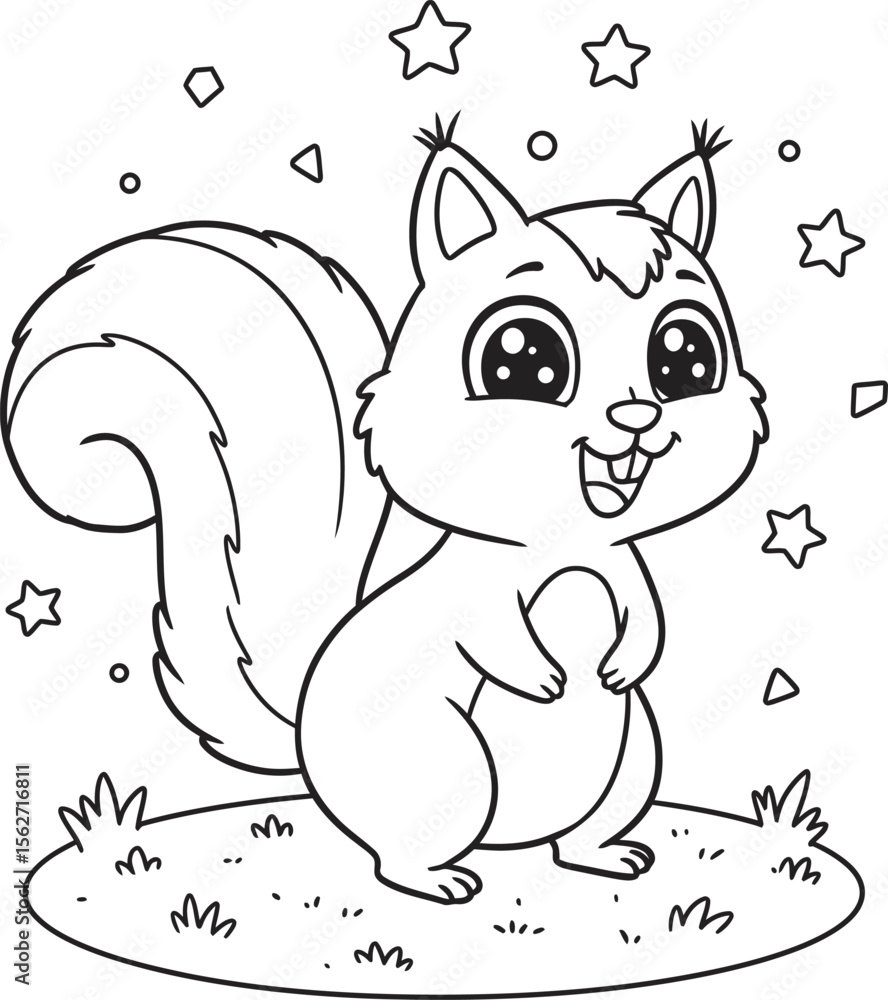 Obraz premium Squirrel Illustration Coloring pages line art and outline white background