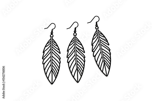 Feather Earrings in Black Outline on White-Boho Chic Jewelry-Minimalist Feather Design-Stylish Accessories-Lightweight Drop Earrings-Gift Idea for Her