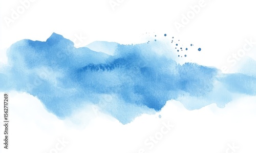 Abstract watercolor wash in shades of light blue and dark blue, textured, horizontal