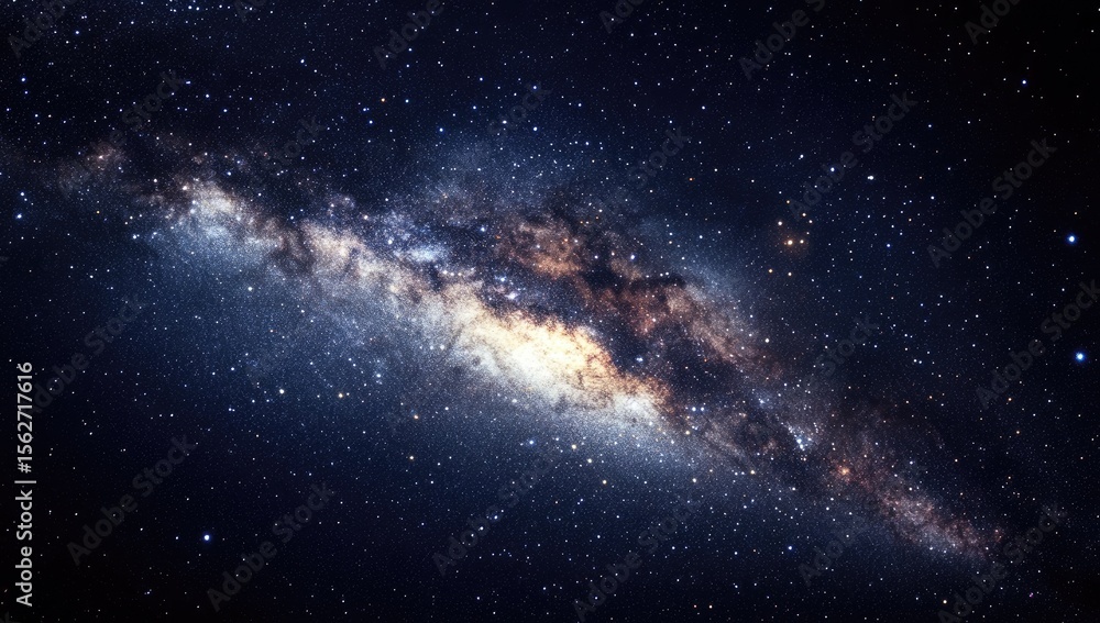 Fototapeta premium Vast spiral galaxy stretches across a dark night sky, dotted with countless stars