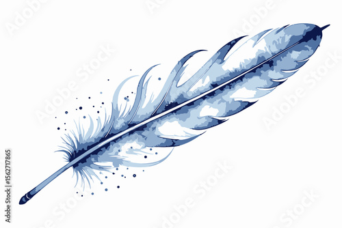 Watercolor Feather Art-Blue Feather Illustration-Boho Style Decor-Ink Feather Drawing-Lightweight Feather Painting-Airy Watercolor Design