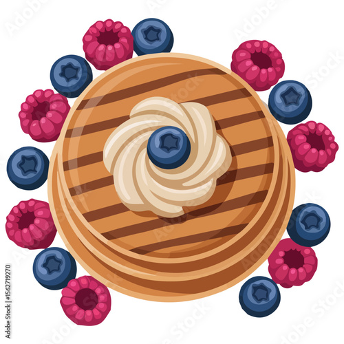 Pancakes with berry topping vector isolated white