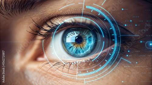 Eye showing digital interface HUD elements in sci-fi futuristic style