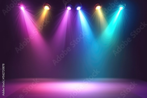 Colorful stage lights illuminating empty stage