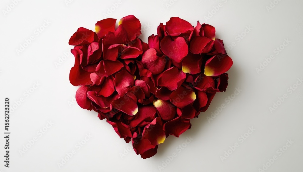 Heart-shaped arrangement of red rose petals Heart-shaped arrangement of red rose petals