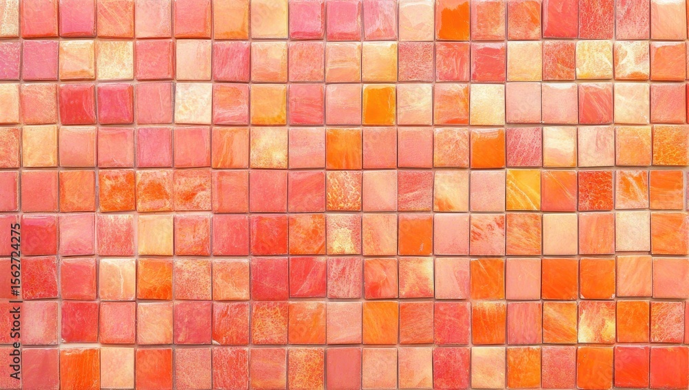 Fototapeta premium A wall of red-orange square tiles