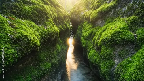 Moss-covered rocks by a stream