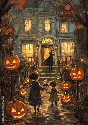 family celebrating halloween