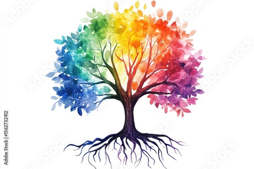 Vibrant rainbow tree with deep roots