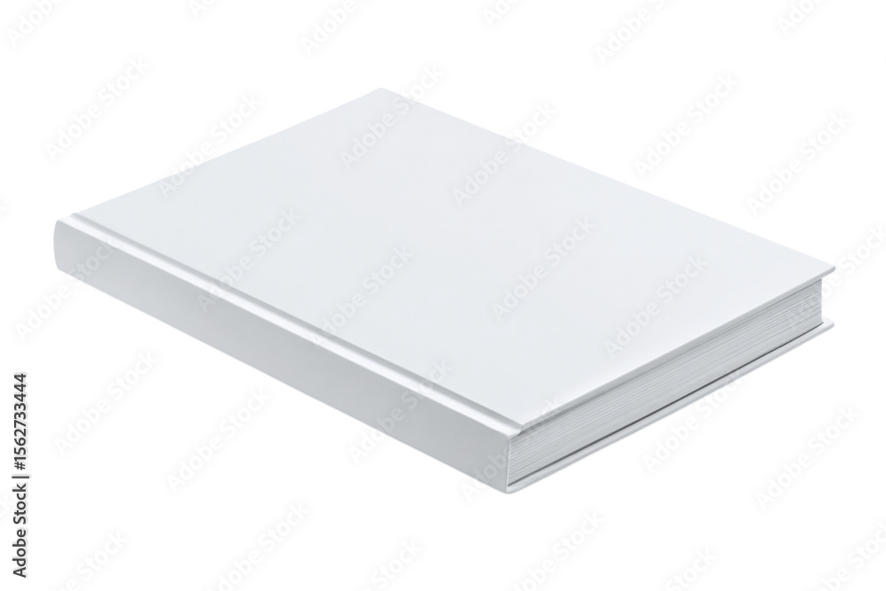 Isometric view of a blank white hardcover book, perfect for adding your own title and cover design, on a dark background isolated on transparent background Isometric view of a blank white hardcover book, perfect for adding your own title and cover design, on a dark background isolated on transparent background