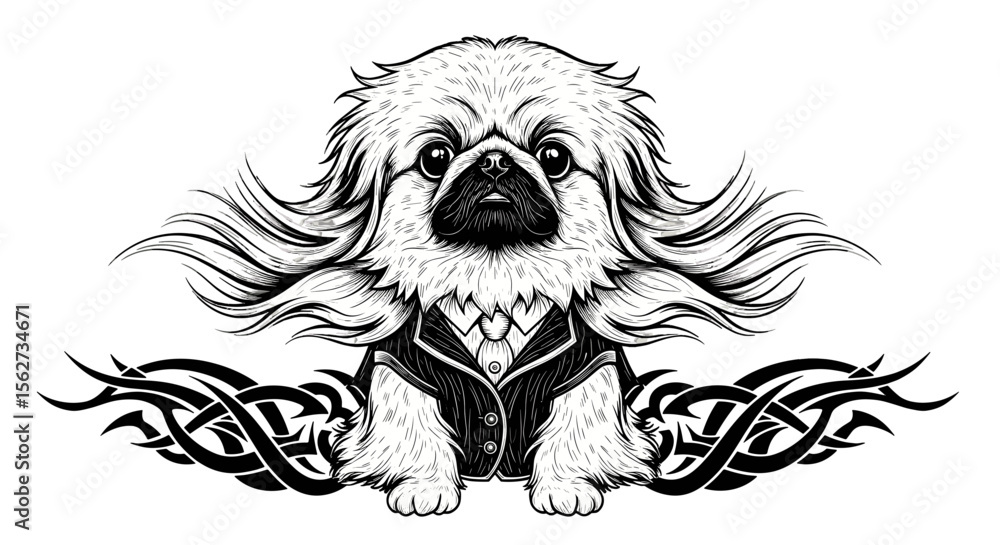 Fototapeta premium Regal Pup Illustration: An exquisite illustration showcases a sophisticated dog adorned in formal attire, exuding charm and elegance.