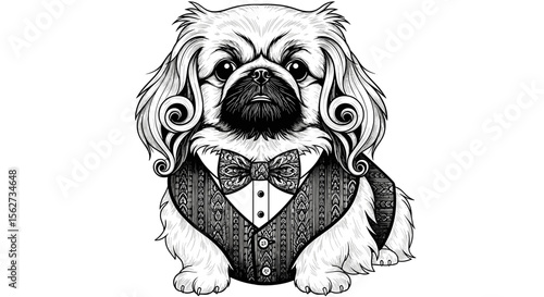 Dapper Dog's Formal Portrait: An adorable pup in refined attire is featured in an elegantly crafted artistic illustration, perfectly capturing sophistication. 