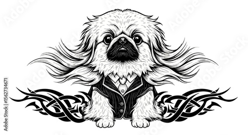 Regal Pup Illustration: An exquisite illustration showcases a sophisticated dog adorned in formal attire, exuding charm and elegance.