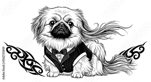 Sophisticated Canine: A dignified canine stands poised, exuding elegance in formal attire, the intricate details of the artwork bring a touch of charm and class.
