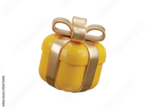 Gift box with golden ribbon icon 3d render concept of anniversary or birthday gift box icon vector illustration
