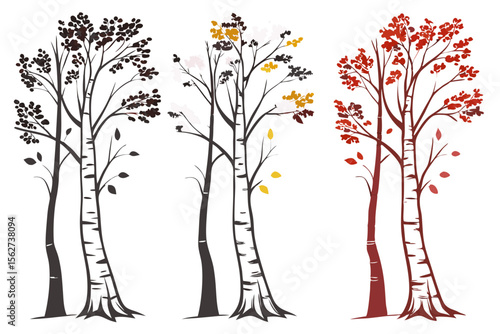 set of Birch tree vector silhouette illustration isolated on white background